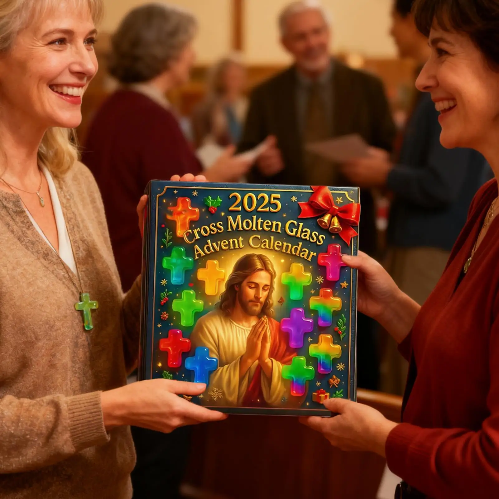 Christmas Countdown Calendar 2025 2D Acrylic Stained Glass Cross  Ornament 24 Days Christmas Advent Countdown Bible Verse