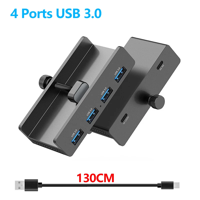 Aluminum 4-Port USB Hub with High-Speed Data Transmission and Power Supply