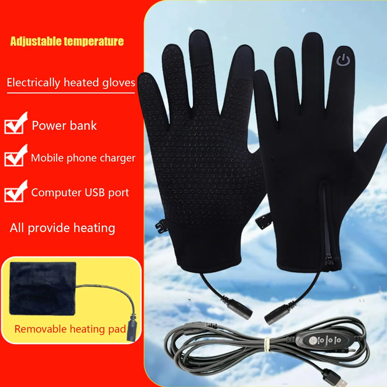 Heating Gloves Touchscreen Winter Gloves USB Heating Thermal Mittens For Cycling Skiing Mountaineering Winter Outdoor Cold