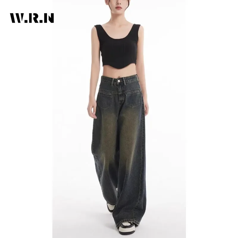 

Korean Harajuku Vintage Washed High Waist Loose Jeans Pants 2024 Women New Fashion Wide Leg Baggy Casual Style Denim Trouser