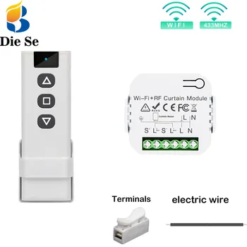 Tuya 스마트 라이프 와이파이 블라인드 커튼 스위치, 433Mhz, RF 리모컨 포함, 전기 롤러 셔터, 구글 홈 알렉사 스마트 홈 제어
