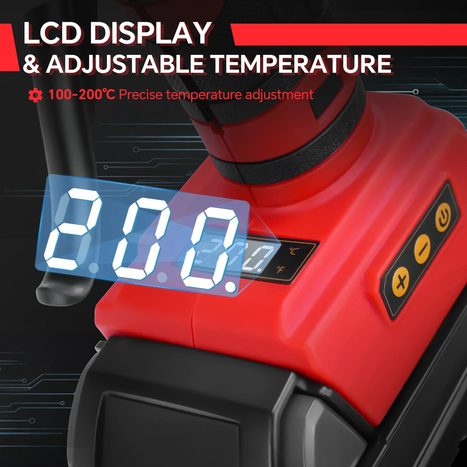 100W Cordless Hot Glue Gun Temp Adjust LCD Digital Display with 10Pcs 11mm Glue