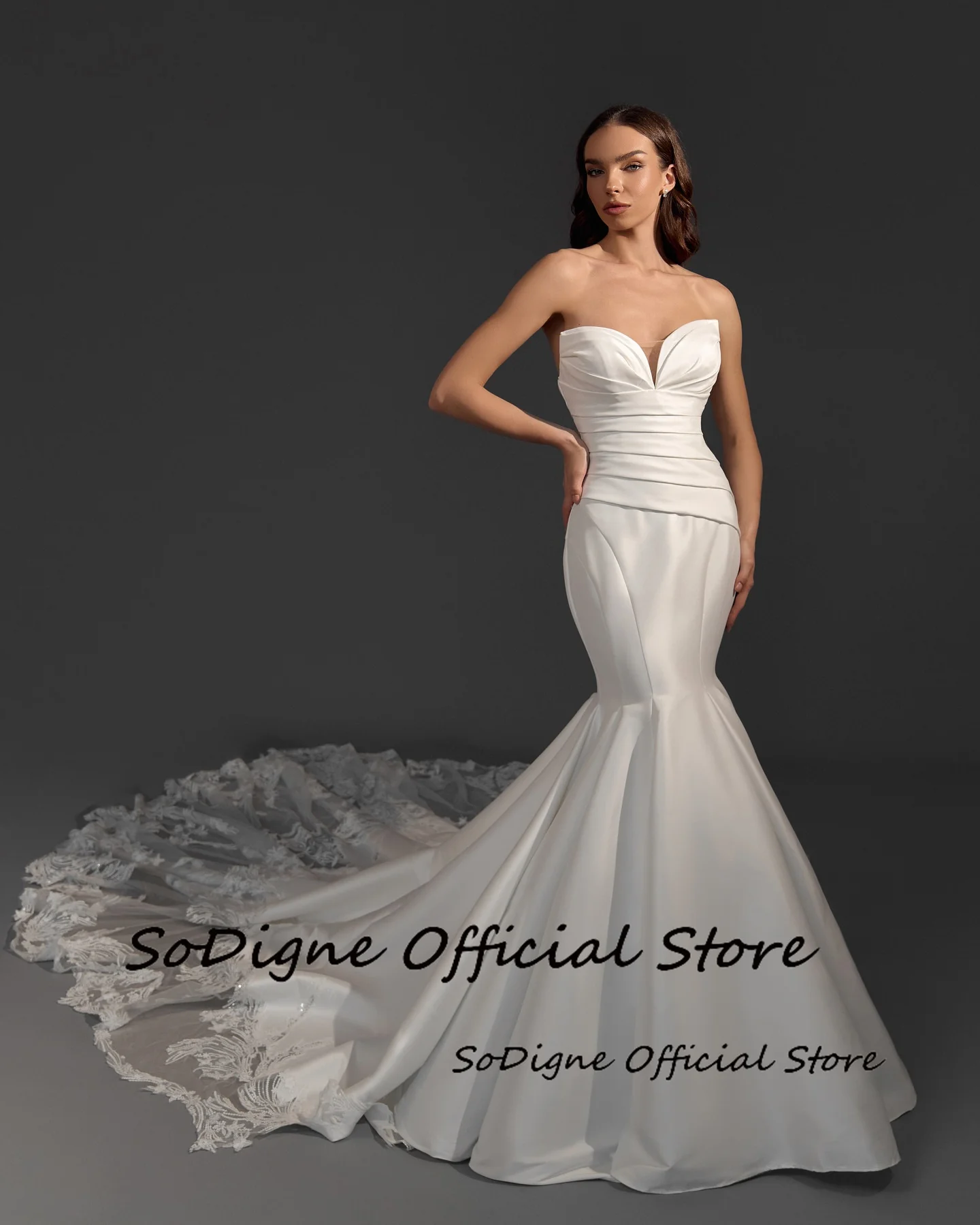 SoDigne Mermaid Satin Appliques Wedding Dresses Sweetheart Sleeveless Bridal Dress Long Wedding Gown Robe De Mairee Customized 12 S48c24418f9a145bdb21349566cff950eQ