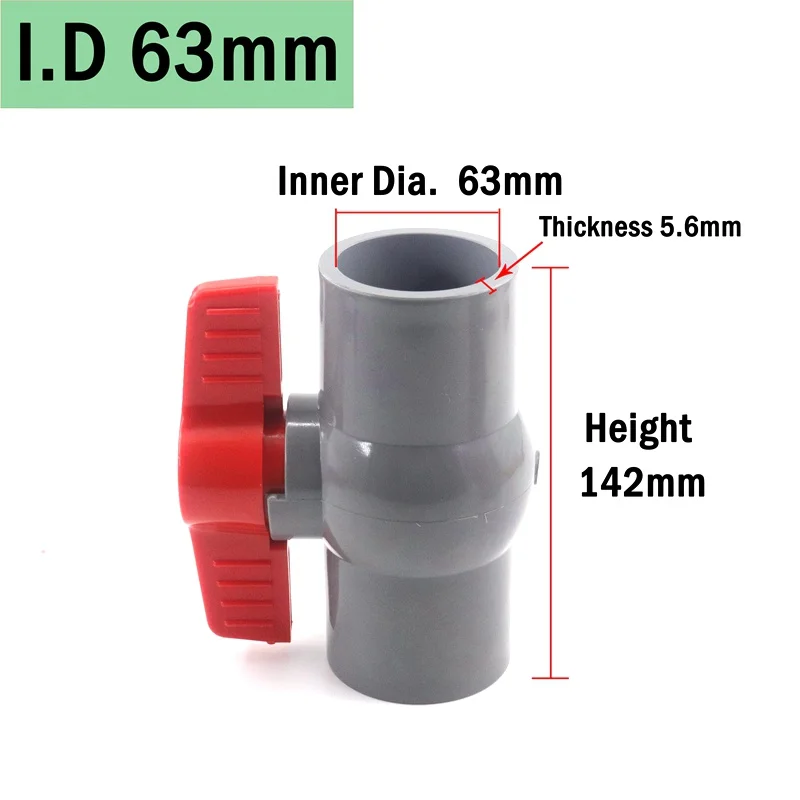 1pc 1/2"~2" Thread and Socket Type Grey PVC Ball Valve Garden Irrigation Fittings Aquarium Fish Tank Switch Ball Valve 