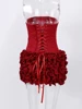 Sexy Red 3D Flowers Dress Suits Women Fishbone Bandage Adjustable Tube Top Flower Mini Skirt Suit Party Club Lady Outfits 2024 5