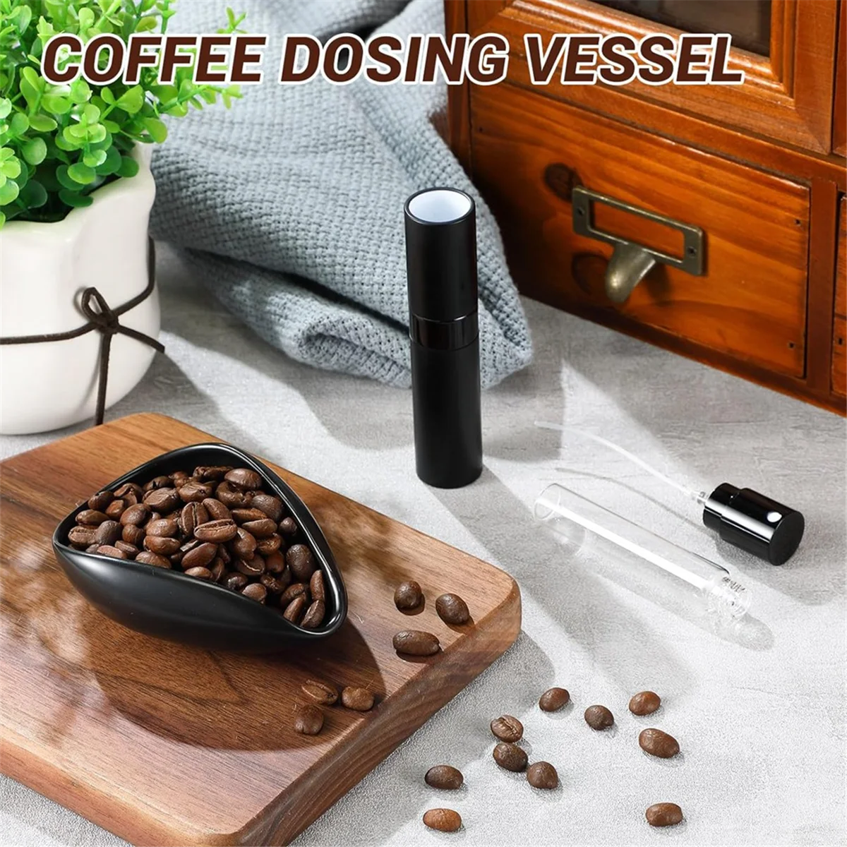 Coffee Bean Dosing Cup and RDT Spray Bottle and Spoon 3-Piece Set, Coffee Bar Accessories, Ceramic Dosing Vessels Black HOT