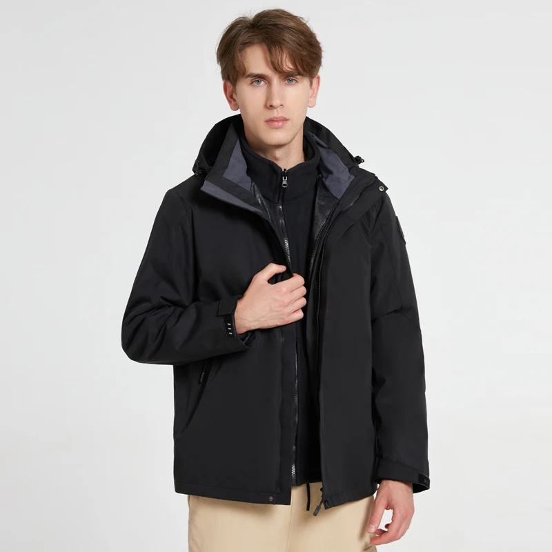 High Street Hooded Outdoor Jacket Men Winter Couple Two-Piece Fleece Detachable Jacket Waterproof Windproof Casual Fashion Coat