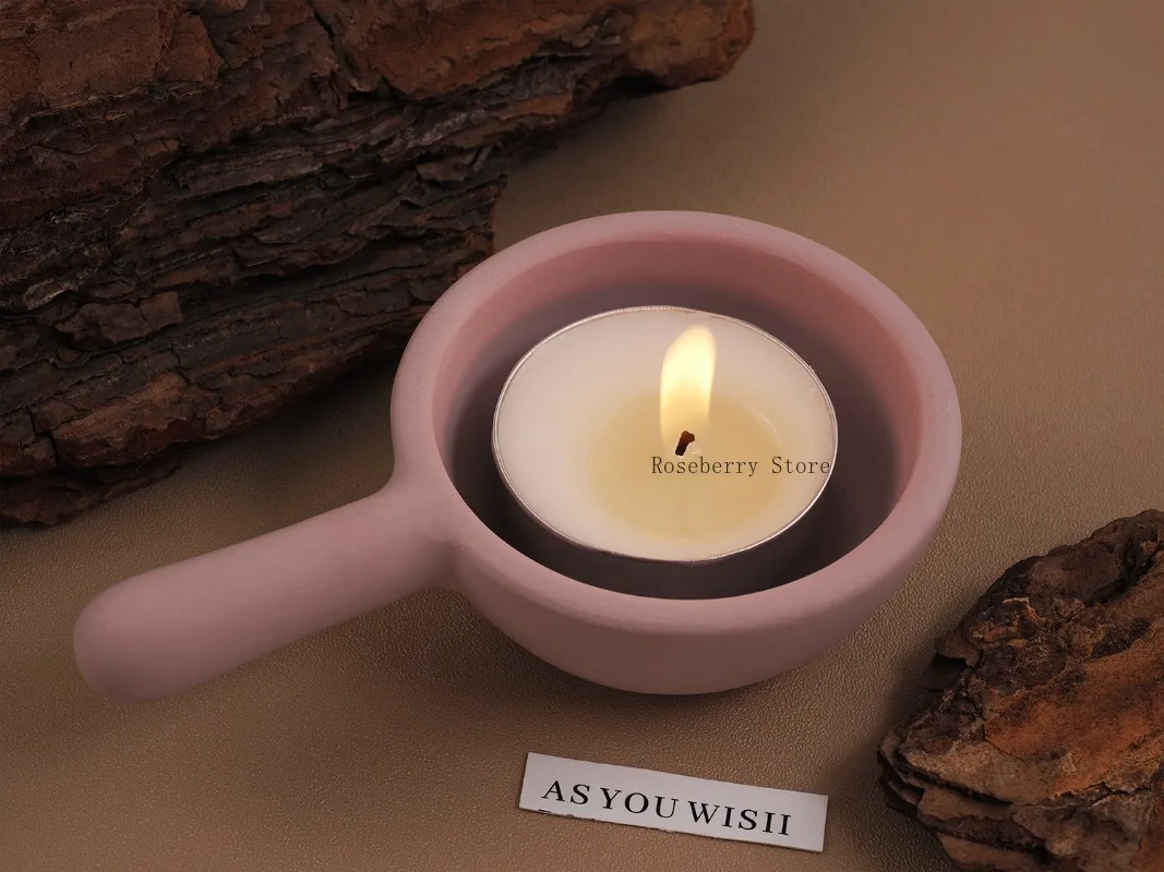 Handle Shape Candle Holder Mold DIY Candle Vessel Cup Frying Pan Shape Candlestick Plaster Clay Resin Silicone Molds