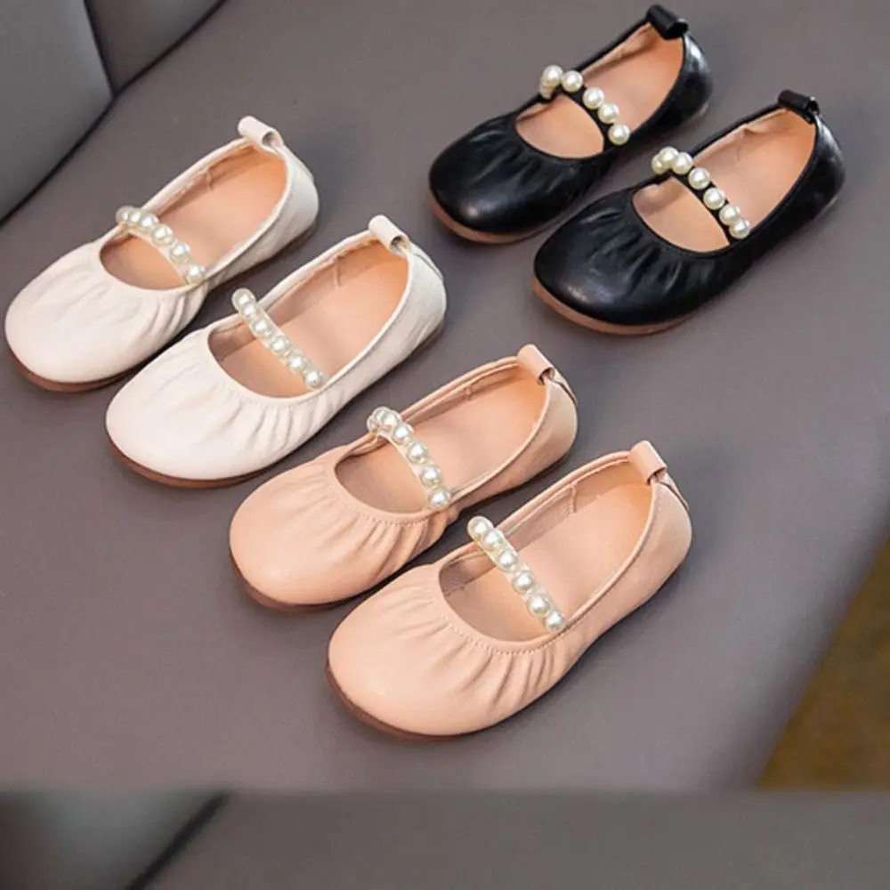Fashion Sweet Children Leather Shoes Soft Soled Lightweight Mary Jane Shoe Pearl Slip-on Style Girls Princess Shoes Party