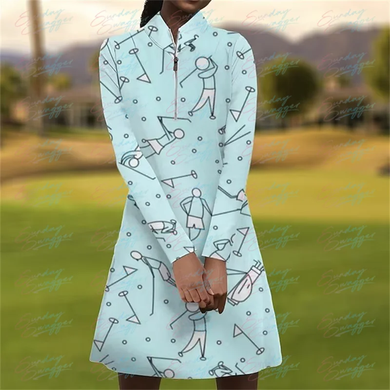 

Autumn Women's New Printed Golf Dress Fitness Comfortable Long Sleeve Dress Casual Outdoor Sports Long Sleeve Short Dress