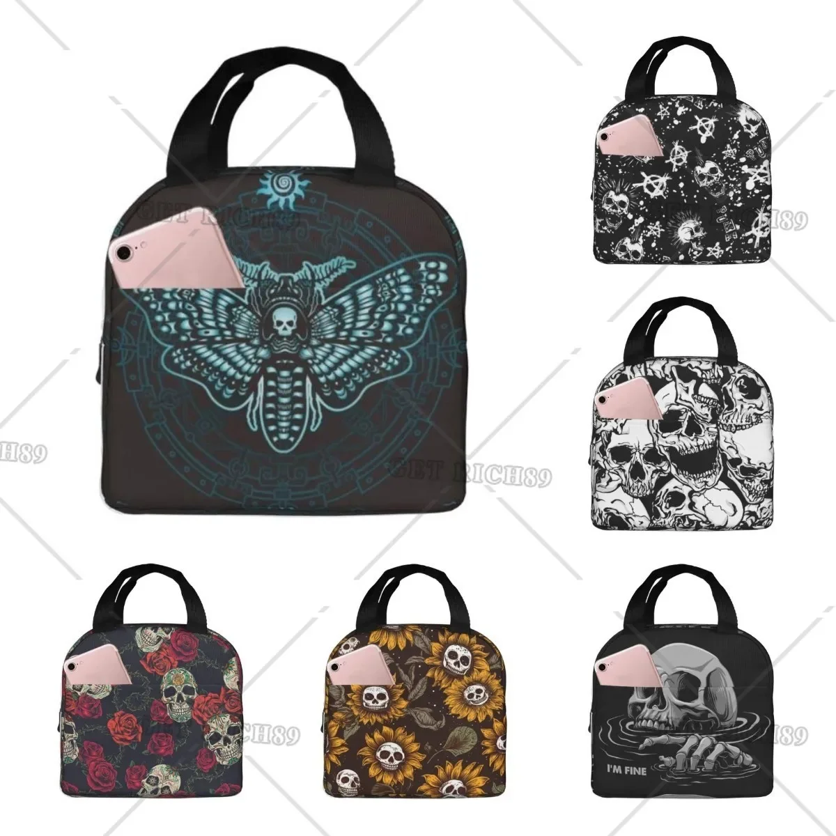 

Art Skull Insulated Lunch Bag for Women Men Reusable Lunch Box Waterproof Holder Cooler Organizer Tote Bag for Outdoors