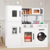 Wooden Kitchen Kids Pretend Play Kitchen Set Cooking Toys with Simulated Light and Sound Effects, Food,Cookware for Children
