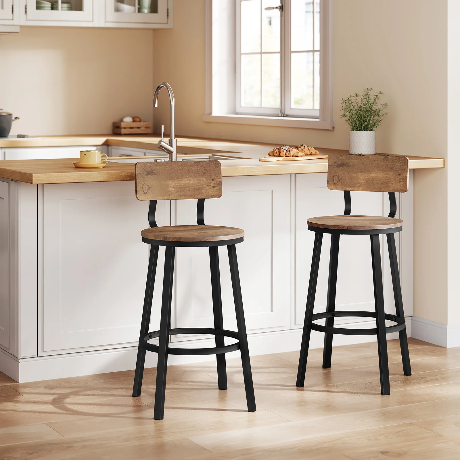 2 pièces/ensemble tabourets de Bar Vintage tabouret de comptoir de Bar en bois chaises de cuisine avec repose-pieds cadre en métal Style nordique tabourets hauts de petit déjeuner