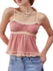 Women's Sweet Cami Tops Mini Bowknot Front Spaghetti Strap Lace Trim Vest Show Navel Cropped Camisole 1