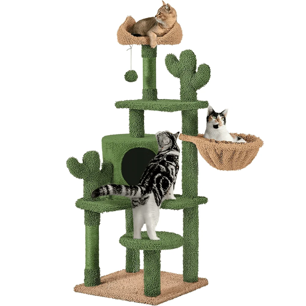 

53''H Cat Cactus Tree with Padded Perch for Medium-sized Cats, Green/Brown