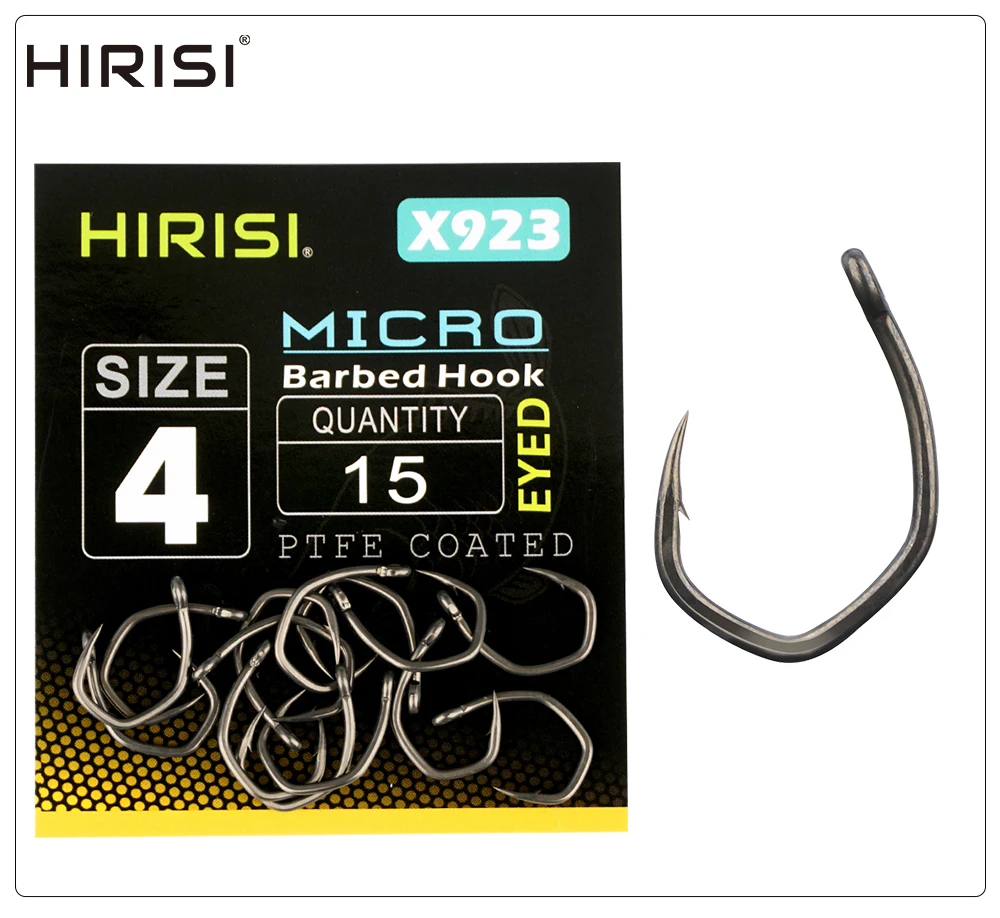 Hirisi 15 stücke PTFE Beschichtet Karpfen Angelhaken Mit Auge Micro Stacheldraht High Carbon Stahl Angelhaken Angeln Zubehör X923 – Detail 1