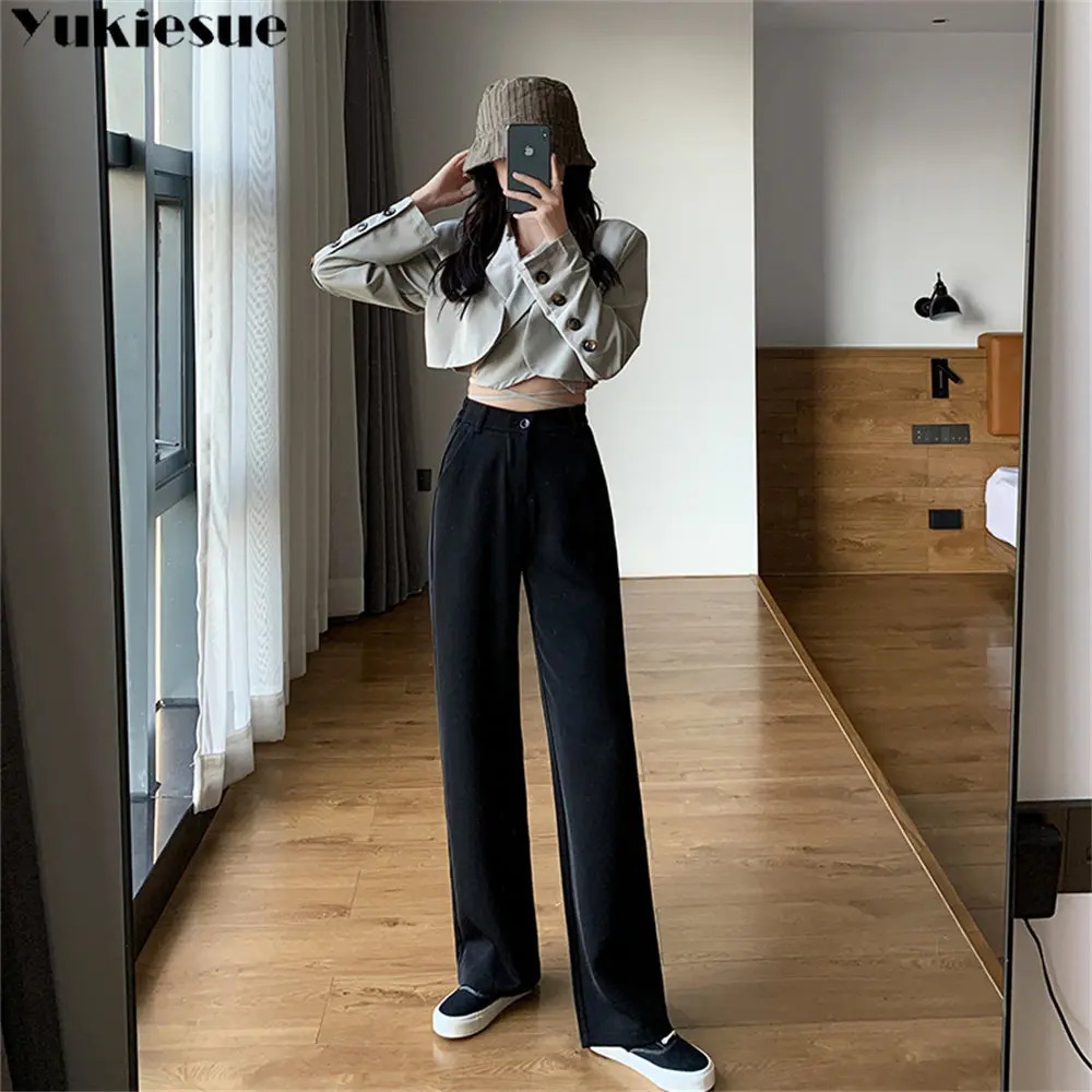 

Autumn Winter Women Casual High Waist Fashion Simple Loose Leisure Straight Suit Pants Office Ladies Trousers Wide leg trousers