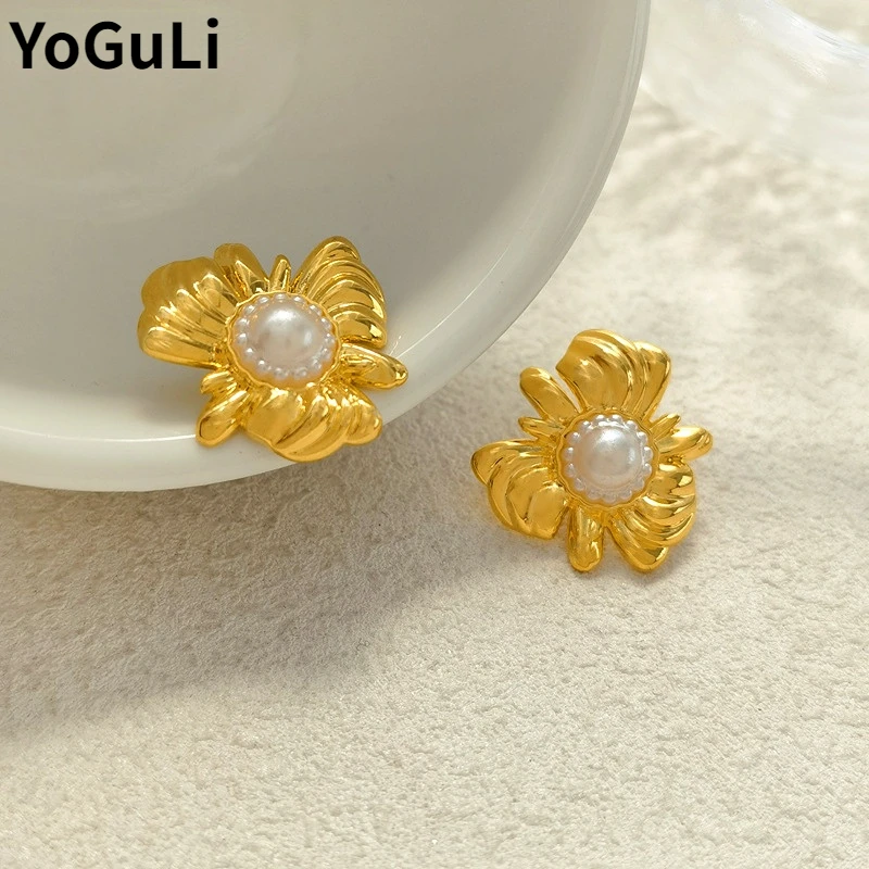 Women Jewelry Flower Earrings Elegant Temperament High Quality Copper Simulated Pearl Earring