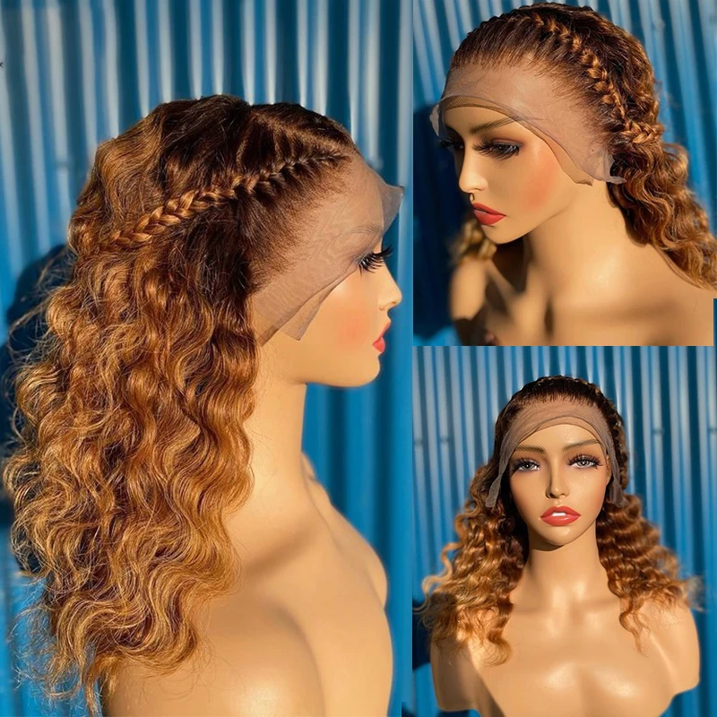 

Soft 26inch Long Ombre Blonde 180%Density Kinky Curly Lace Front Wig For Black Women With Baby Hair Glueless Preplucked Daily