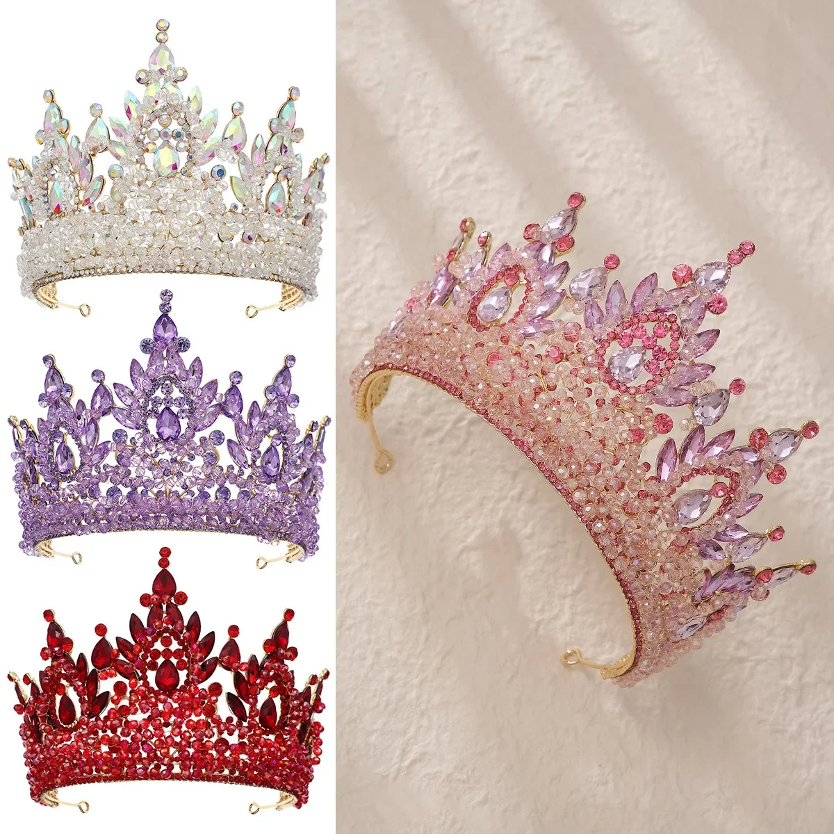 Big Oversized Handmade Beaded Crystal Bridal Crown