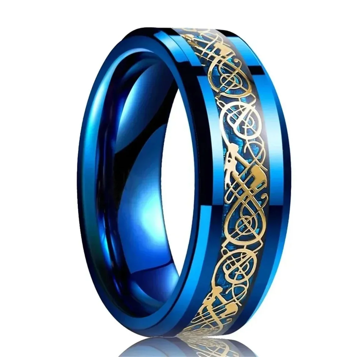 Wedding Rings 30 Colors 8MM Men Women Stainless Steel Celtic Dragon Inlay Carbon Fiber
