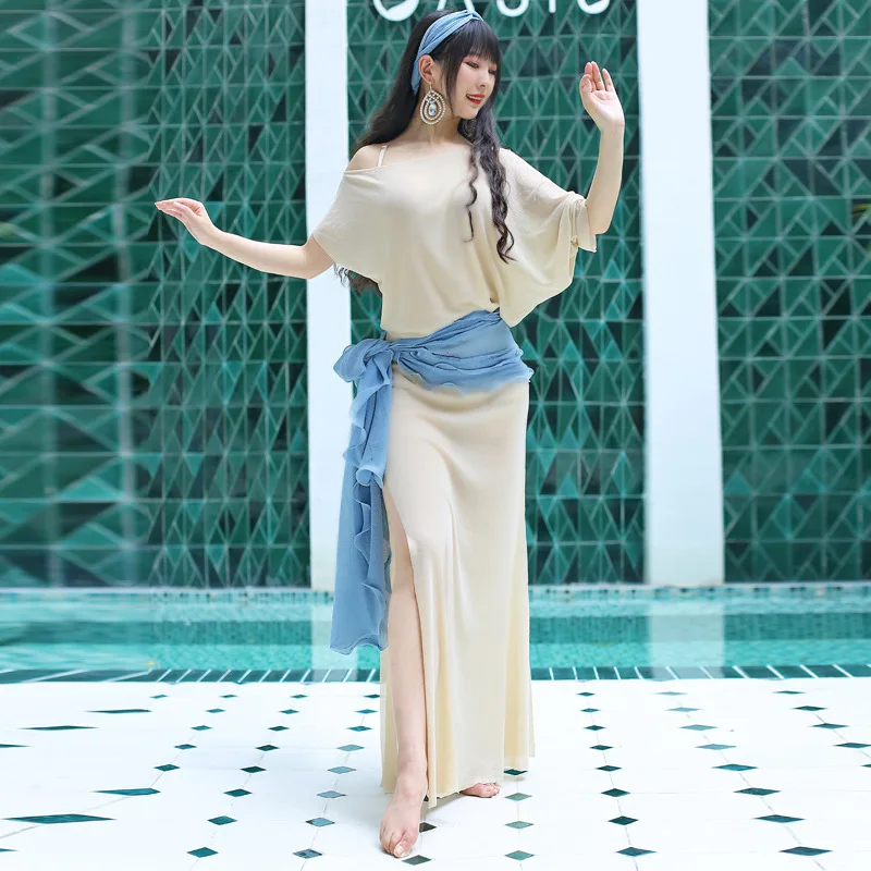 

Женское платье для танца живота, комплект из 4 предметов, одежда для народных танцев балади, одежда для выступлений, платье для восточных танцев, полотенце на бедрах, 2023