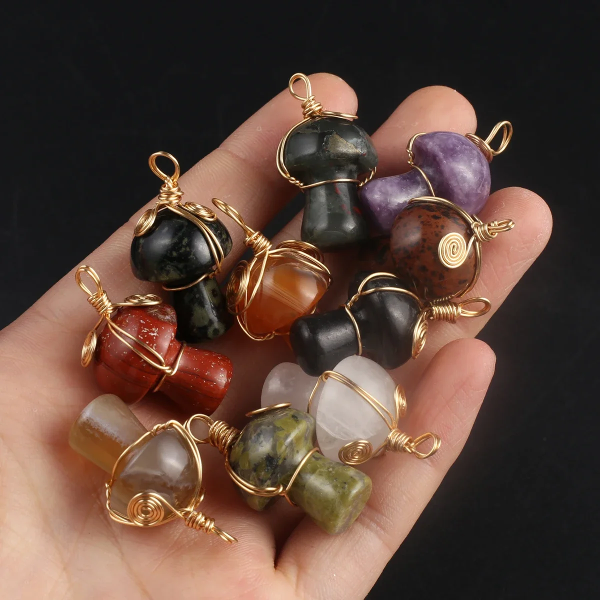 

10 PCS Wholesale Natural Stone Crystal Amethyst Mushroom Shaped Pendant 28x17mm Reiki Healing Jewelry DIY Accessories