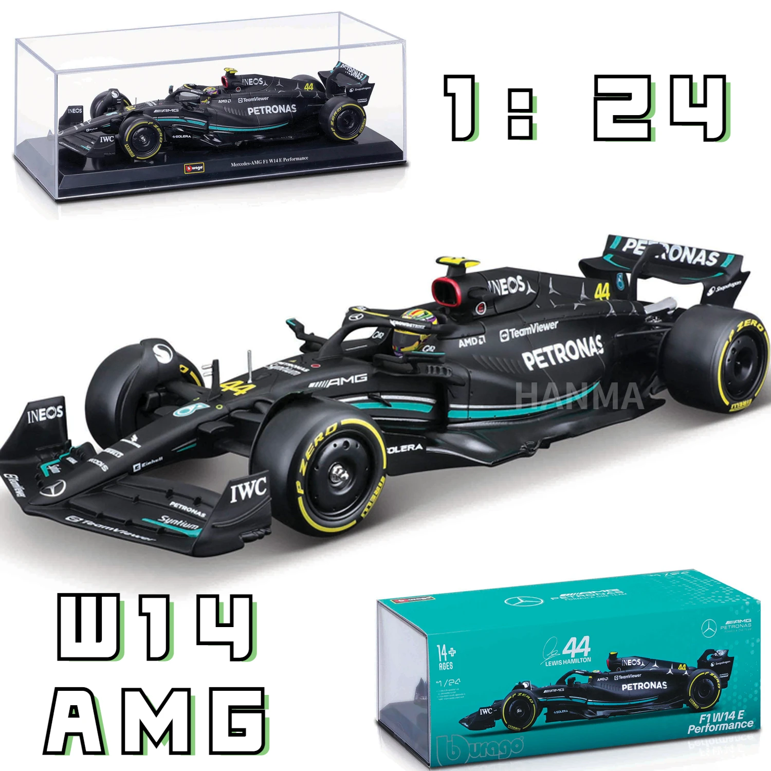 1:24 Bburago Mercedes-Amg F1 Team W14 2023 #44 Hamilton #63 George Russell Alloy Car Die Cast Model Toy Veicoli Da Collezione