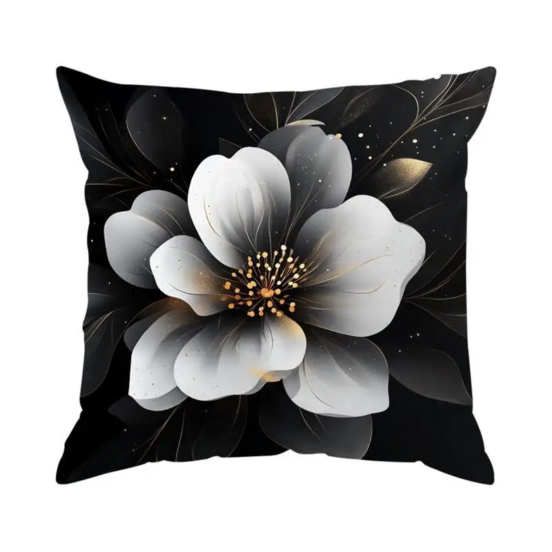 Black and white floral polyester pillow cover design 2