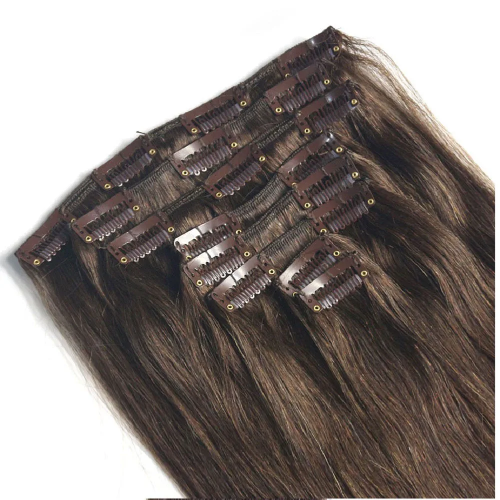 Chocola16"-24" Remy Hair 8pcs 100g Set Clip in Human Hair Extensions Brazilian Real Human Extensions