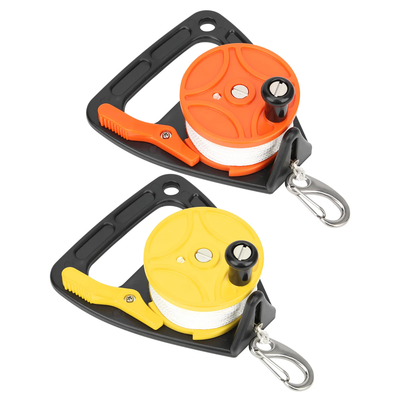 46m/150FT Portable Diving Handle Reel Scuba Diving Reel With Thumb Stopper For Snorkeling Underwater Water Sports Yellow Wire Black Reel - View #7