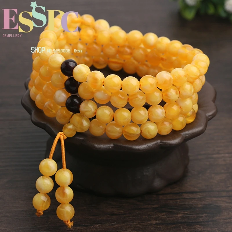 

3A Natural Golden Rutilated Quartz 6mm 108 Prayer Mala Tea Crystal Beads Men or Women Yoga Bracelet Necklace Meditation Jewelry