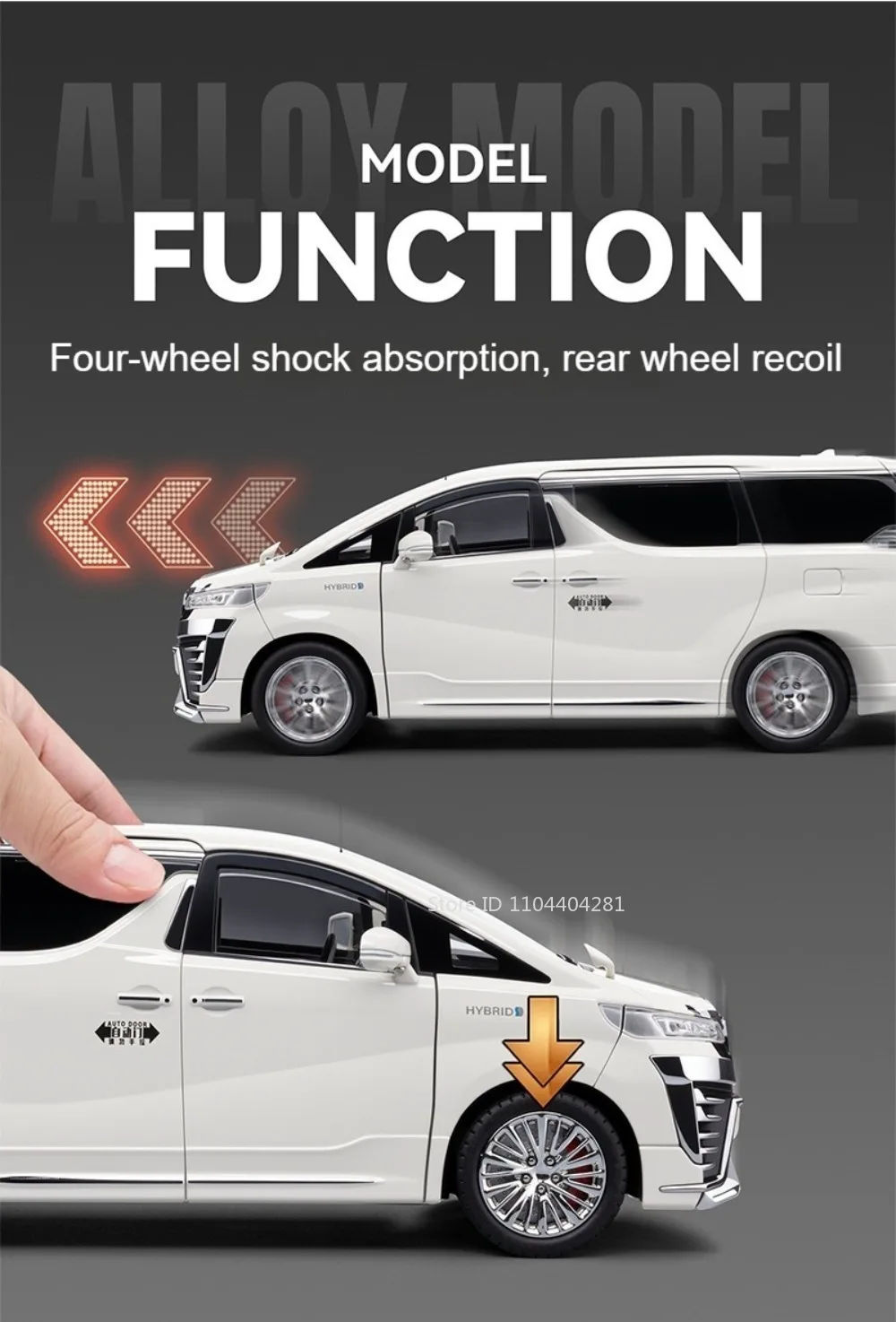 1:18 Vellfire LM300 Alloy MPV Model Diecast Car Toys Sound Light Pull Back Doors Opened Miniature Vehices Christmas Gift for Boy