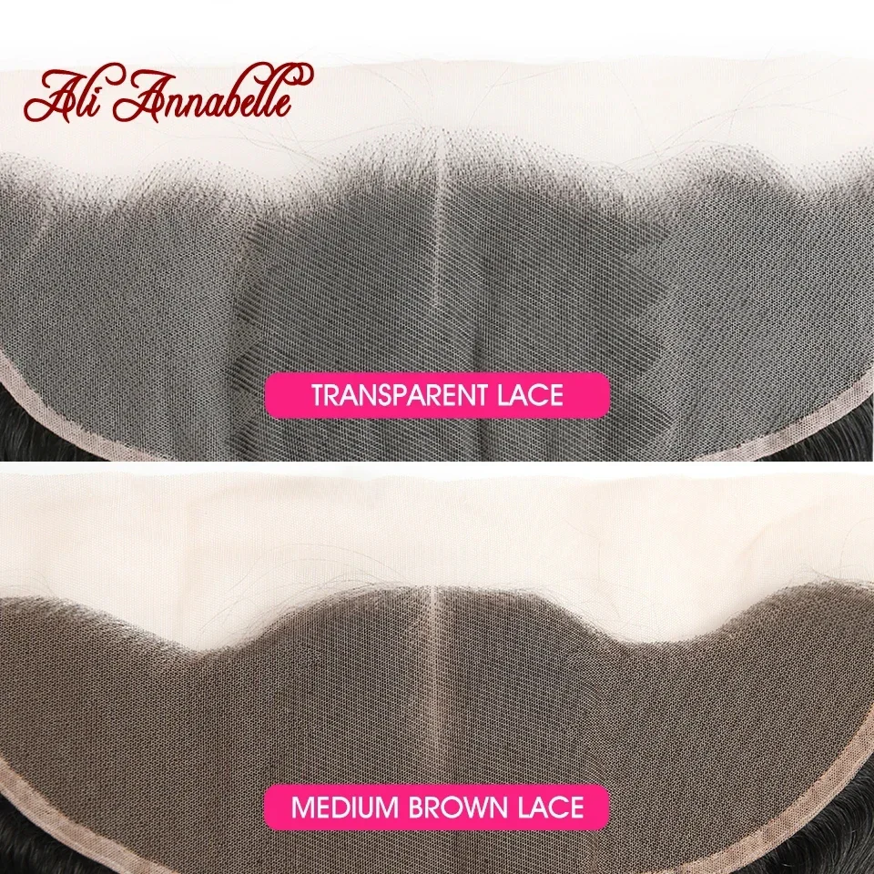 ALI ANNABELLE HAIR Kinky Curly Frontal Medium Brown Transparent Lace Frontal Pre Plucked Human Hair 13x4 Lace