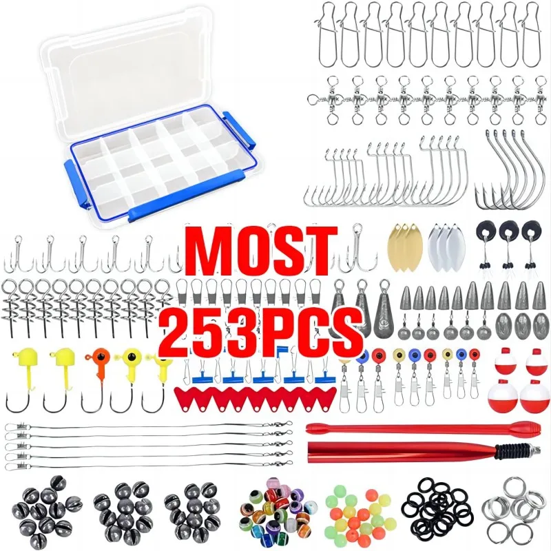 

Коробка для рыболовных снастей, кренк, джиг-головка, крючок, рыболовные приманки, коробка для снастей, 253/114 шт., портативная снасть для форели, искусственное снаряжение