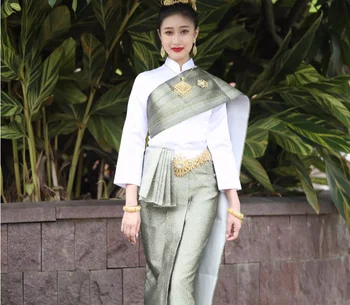 Thai Traditional Women's Clothing Asian Style Women's Cress Set Thai Welcome Clothing