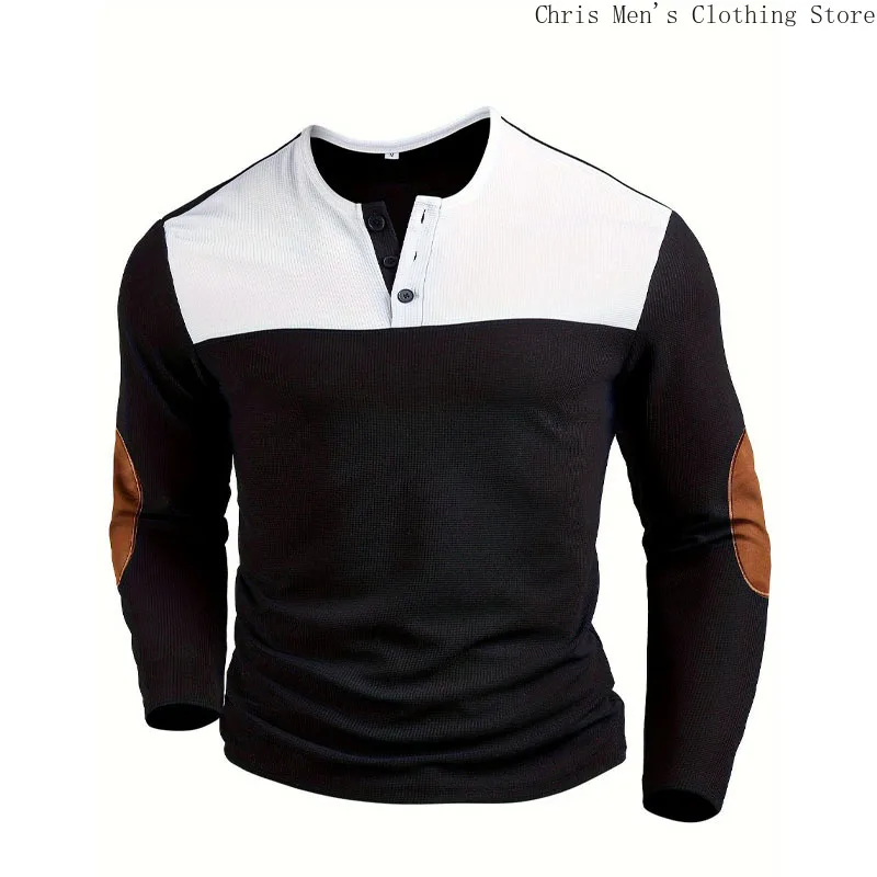 Business Casual Color Matching Men's Long Sleeve T-shirt Loose Comfortable Sports Fitness T-shirt Simple Fashion Men's Hoodie