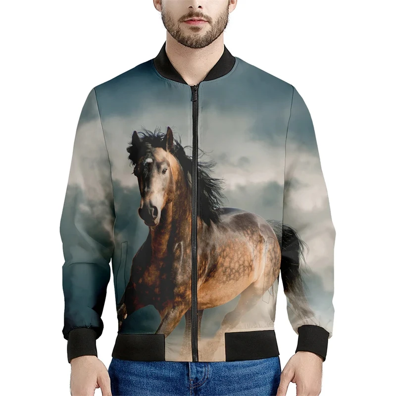 thumbnail image 1 of Nuevo abrigo para hombre con estampado 3D de caballos, chaqueta de calle de moda de manga larga, chaqueta de vuelo informal, chaqueta de cuello alto para exteriores, 1 of 4