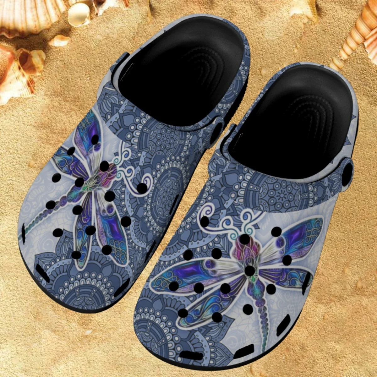 

Mandala Dragonfly 2023 Sandals Slippers Summer Beach Casual Women Flats Garden Shoes Outdoor Light Hole Sandales Female Slides