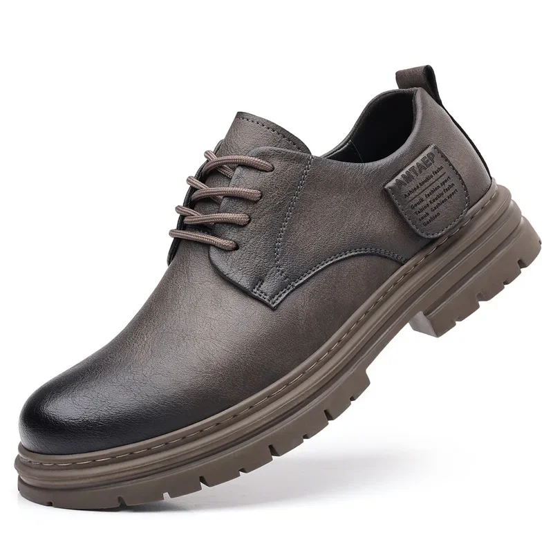

Spring Autumn Cow Leather Platform Shoes for Men New Designer Fashion Causal Solid Color Men's Dress Shoes Ankle Boots Male