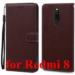 Premium Soft Silicone Leather Wallet Flip Case with Card Holder (Coffee Redmi 8)
