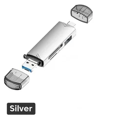 Multifunction 6 - in - 1 USB 3.0 Card Reader with Type - C Micro TF/SD Adapter (Silvery)