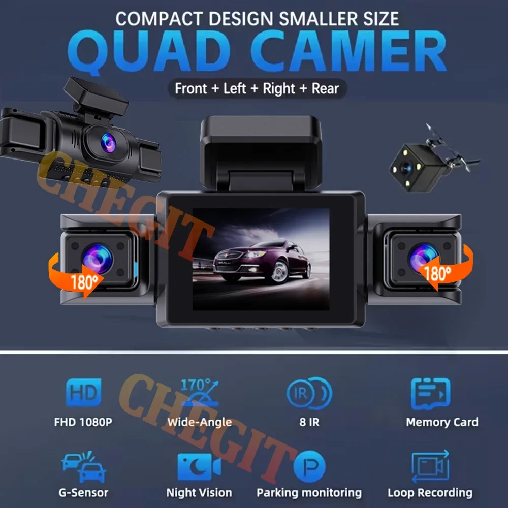 360° Car Camera 3/4Lens 1080P Dash Cam 1080P Car recording camera Car DVR Front Left right Optional Rear Car Accessories