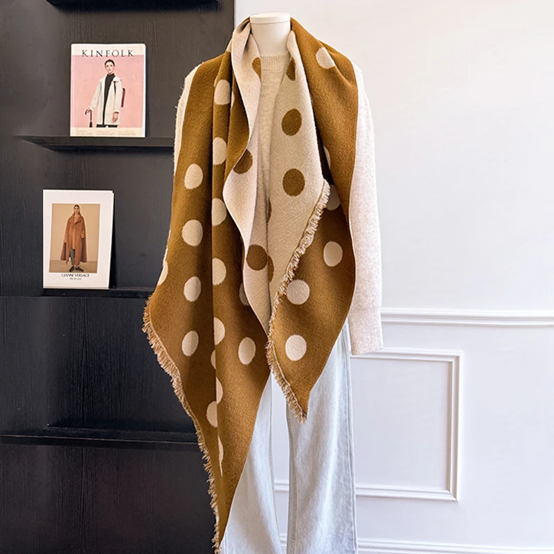 2025 Luxury Brand Women's Cashmere Scarf - Winter Warm Tasseled Striped & Polka Dot Printed Pashmina Shawl, Foulard & Poncho