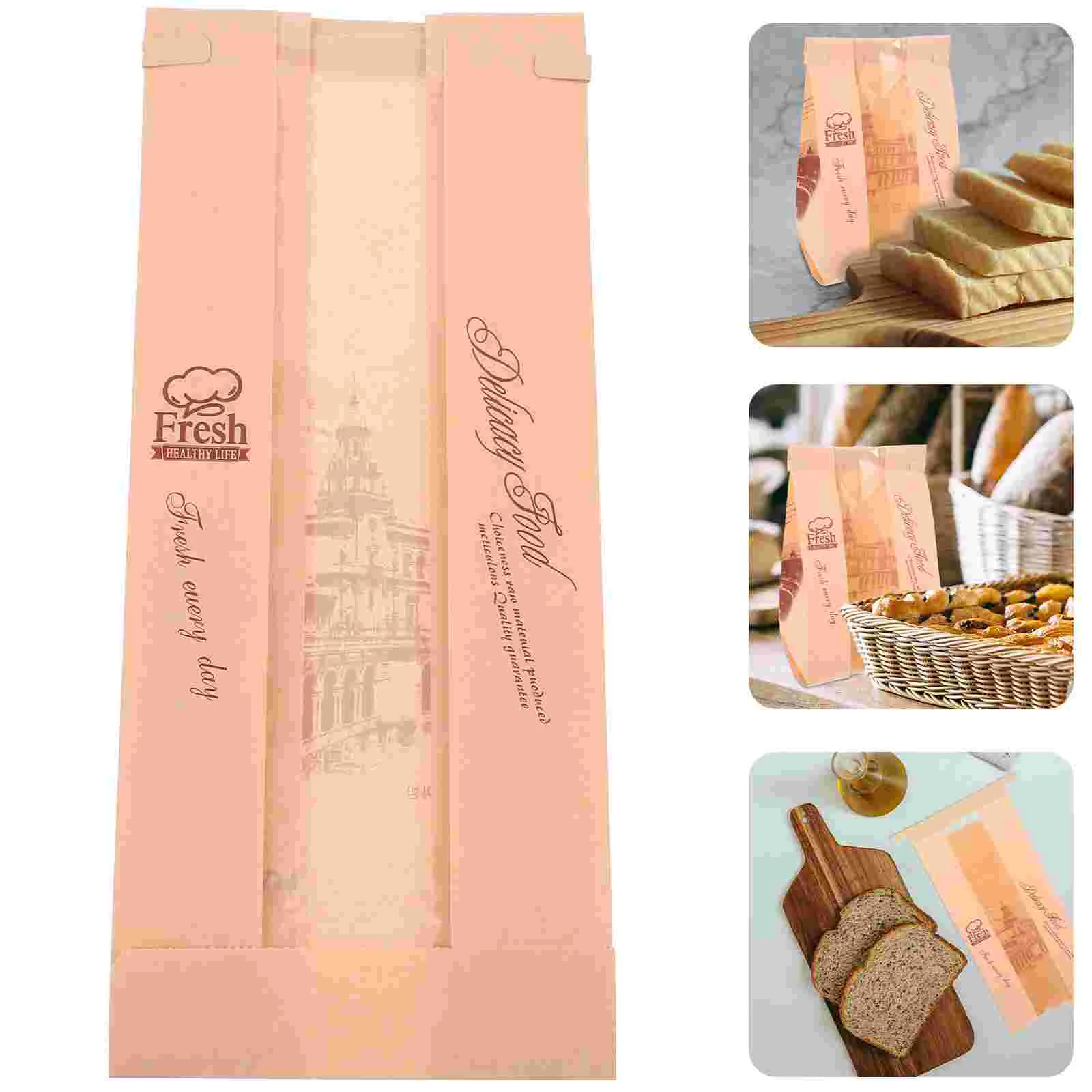 

50 Pcs Donuts Bakery Paper Bags Oil-proof Packing Self Made Bread with Window Pastry Iron Wire Sandwich Wrapping