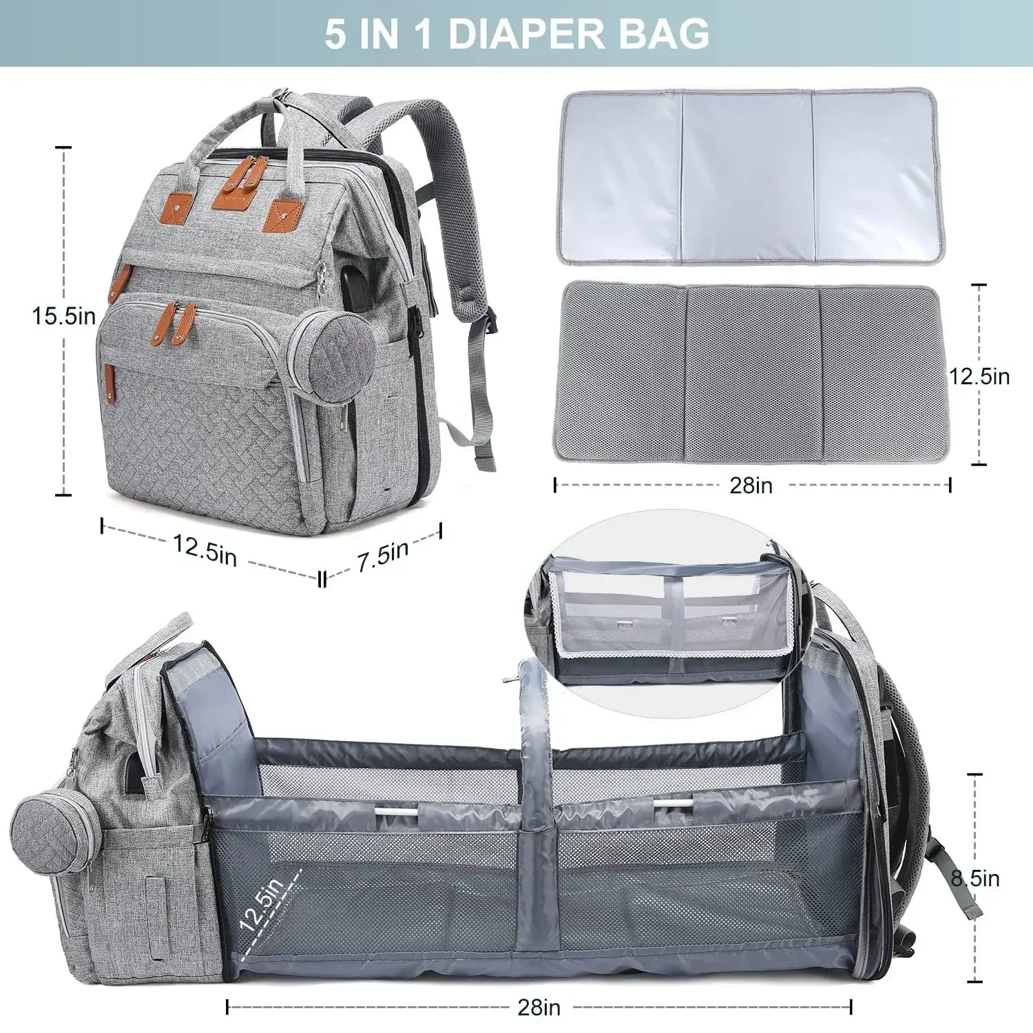 New Baby Nappy Changing Bags Changing Station Portable Baby Bed Travel Bassinet Folding Crib Shade Cloth Changing Pad Waterproof 5