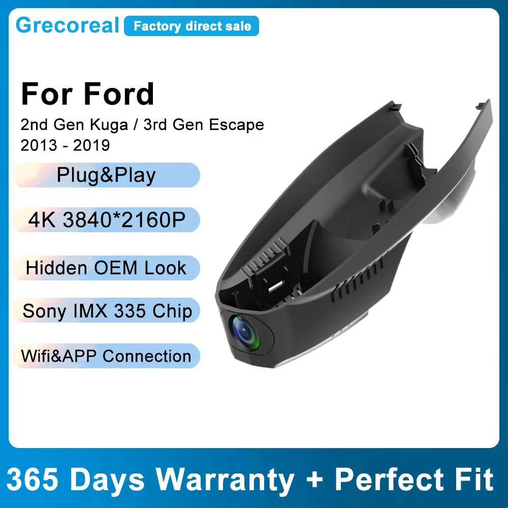 

Grecoreal Front Real Dashcam Car Dash Cam for Ford Kuga MK2 Escape MK3 2019 2018 2017 2016 2015 2014 4K 2K Wifi Dash Camera Dual