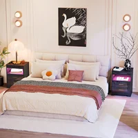 Деревянная прикроватная тумбочка с 2 ящиками/розетками 2 переменного тока/2 USB/открытая полка/0,4 м световая полоса для спальни, гостиной, вилка европейского стандарта — изображение 6