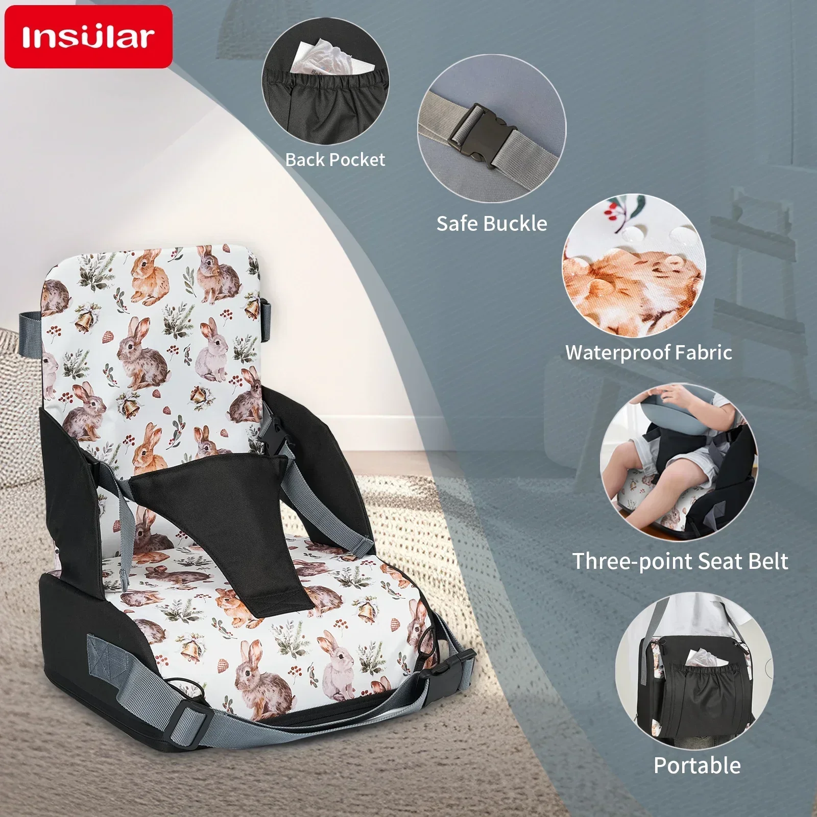 INSULAR Child Dining Chair Sponge Booster Cushion Kid Anti-slip Seat Booster Cushion Portable Safety Seat Mat Removable 1-3Y