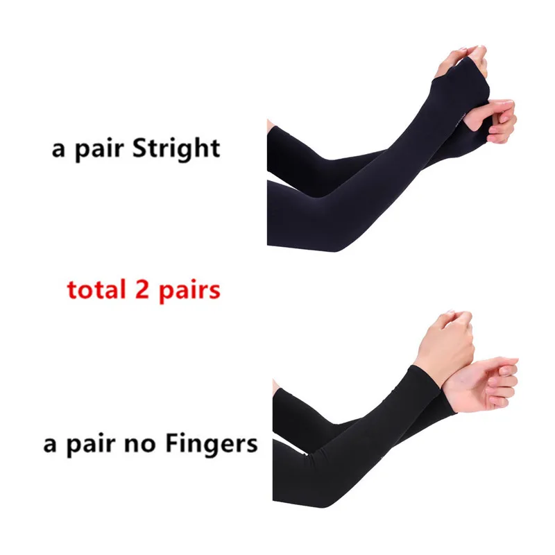 UV Protection Ice Silk Arm Sleeves - Fingerless Gloves for Cycling and Driving (2 Pairs)
